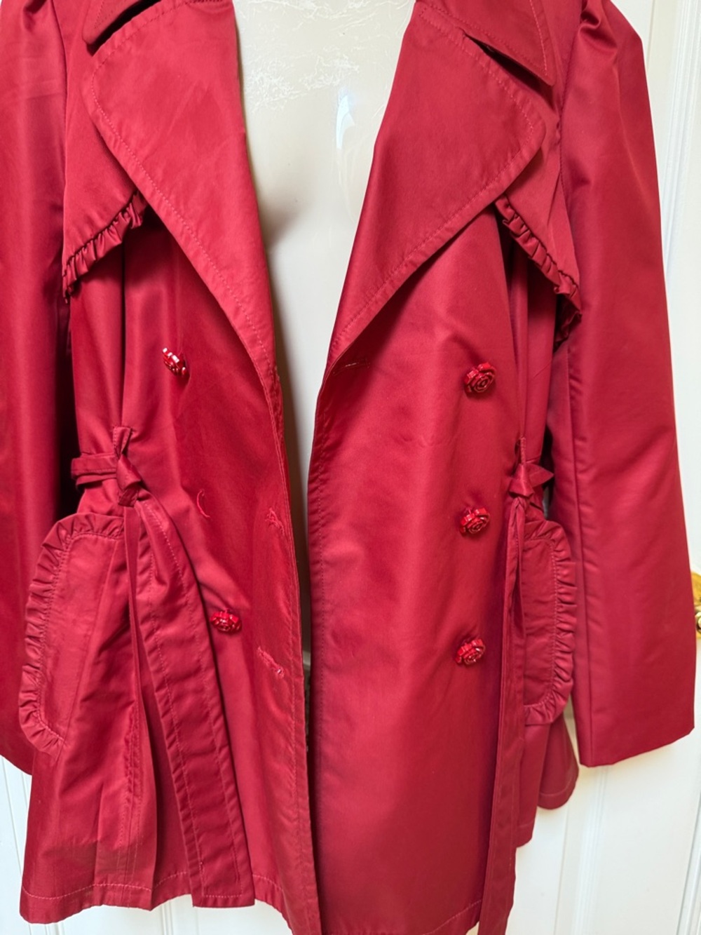 Women's cranberry rain Coat - Classic Double-Breasted Jacket